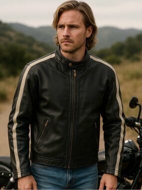 NWT Vintage 90s Y2K Arizona Faux Leather Racing Stripe Full Zip
Jacket Mens 2XL